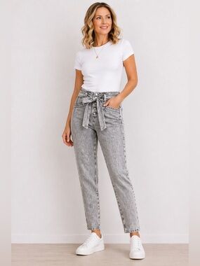 Circle of Trust Grey Acid Wash High-Rise Jeans w/ Tie Belt Size 28 NWT